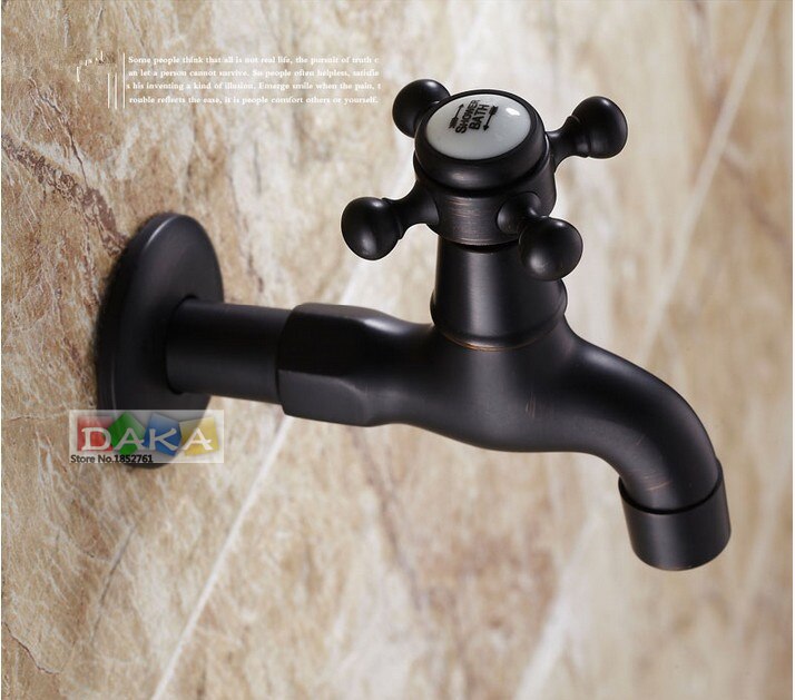 Wall Mounted Black Antique Brass Washing Machine Taps Single Handle Bibcocks Cold Water Faucet /Mop Pool Taps