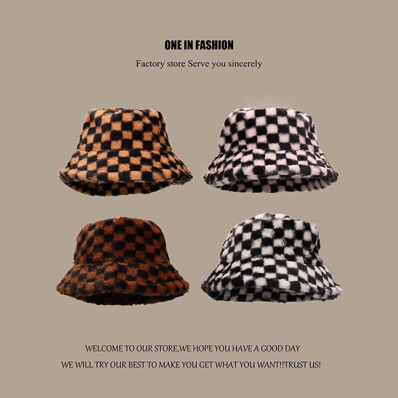 Vrouwen Hoeden Vrouwelijke Winter Dikke Warme Koe Fluwelen Vissen Caps Gorro Beanie Dames Zwart Wit Plaid Emmer Hoeden