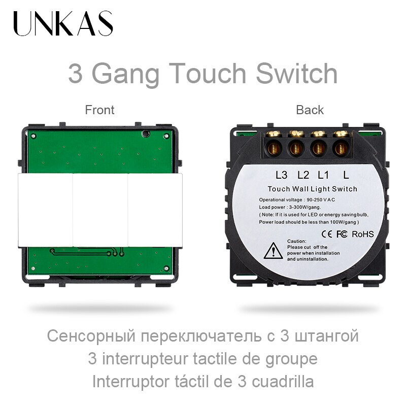 Unkas Diy Bijpassende Modules 1 2 3 4 Gang Wifi Touch Aan/Uit Schakelaar Alleen Functietoetsen Gratis Combinatie voor Muur 157Mm Outlet: 3 Gang Touch