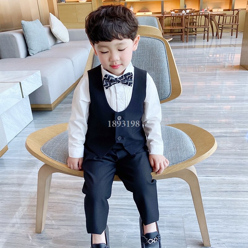 Conjunto de trajes formales para niños, chaleco de esmoquin, pantalones, 3 piezas, traje de actuación de Piano para de boda, primavera de