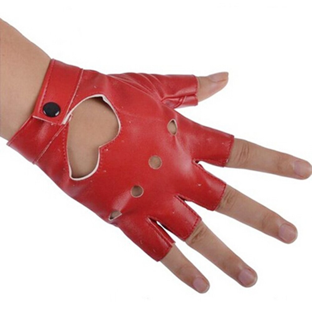 Kvinder pu læder handske bil fingerløse ydeevne handsker: Rød