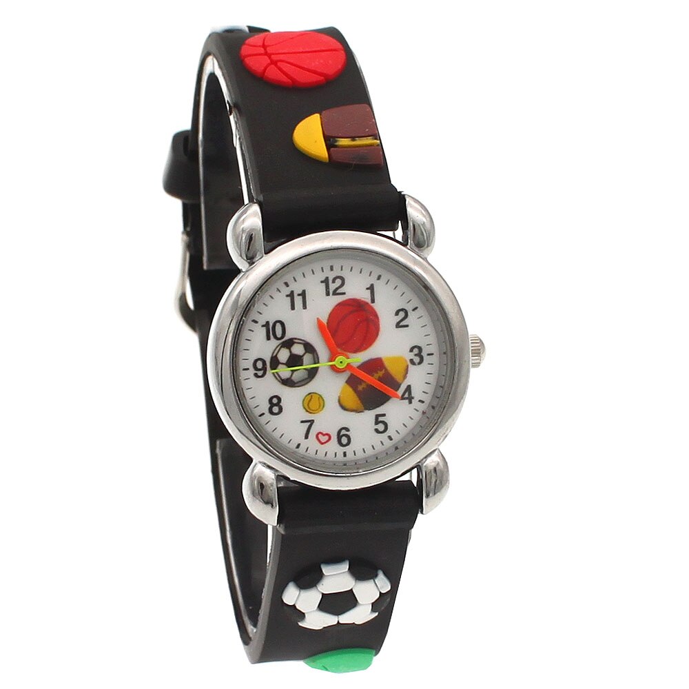 3D Cartoon Ballen Patroon 3D Rubber Band Kinderen Horloge Kinderen Quartz Horloge Voor Jongens Studenten Cartoon Sport: Black