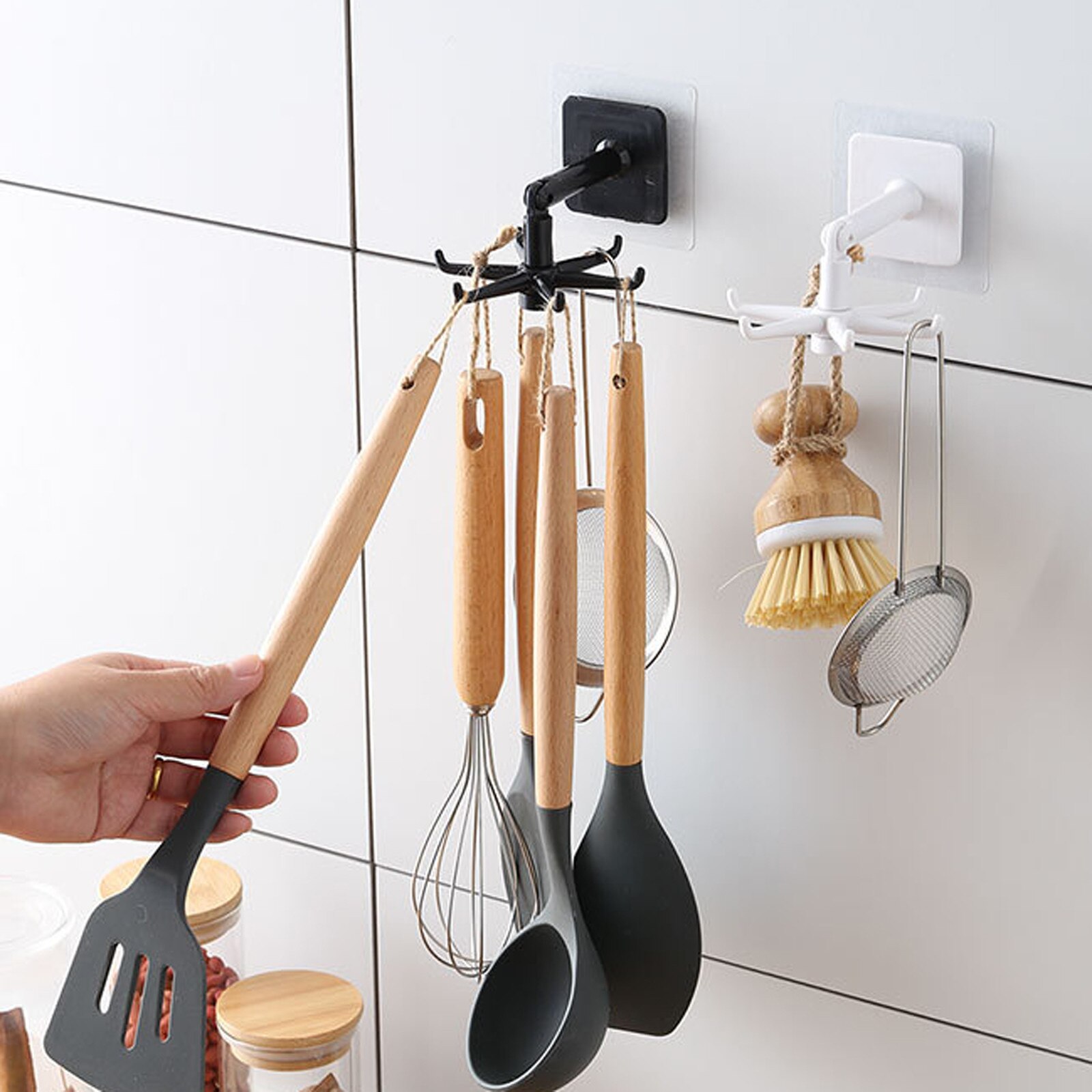 1/2Pcs Keuken Haken Houders Gadgets Beugel Keuken 360 ° Roterende Kleerhanger Gadgets Accessoires Bad Haak Muur gemonteerd