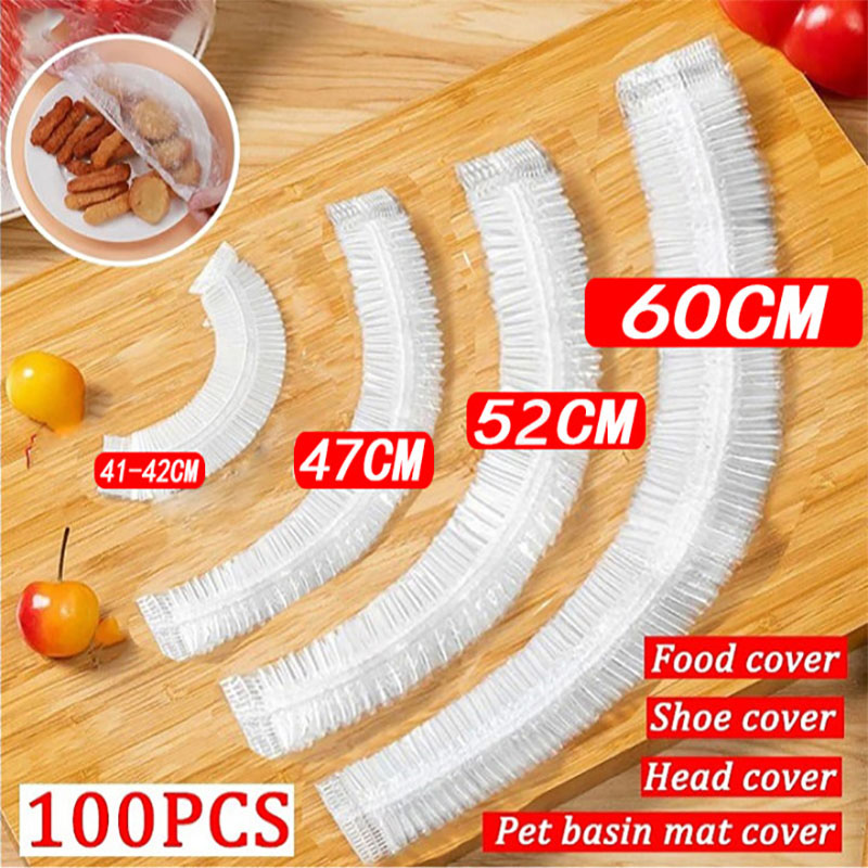 50 stuks wegwerp voedselafdekkingen van plastic folie, voedselveilige plastic zakjes voor fruit en groenten, elastische plastic zakjes, keukenorganizer