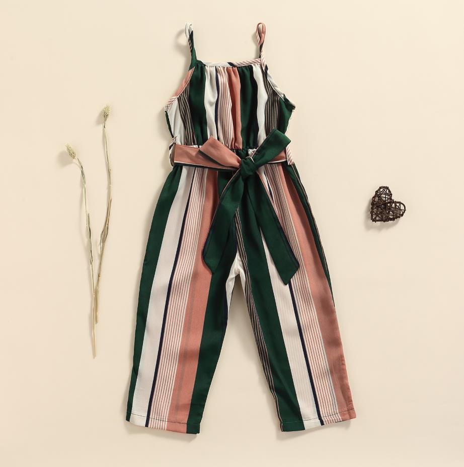 Mono informal con tirantes bandage para niña, pantalones largos con estampado a rayas sin mangas, de verano