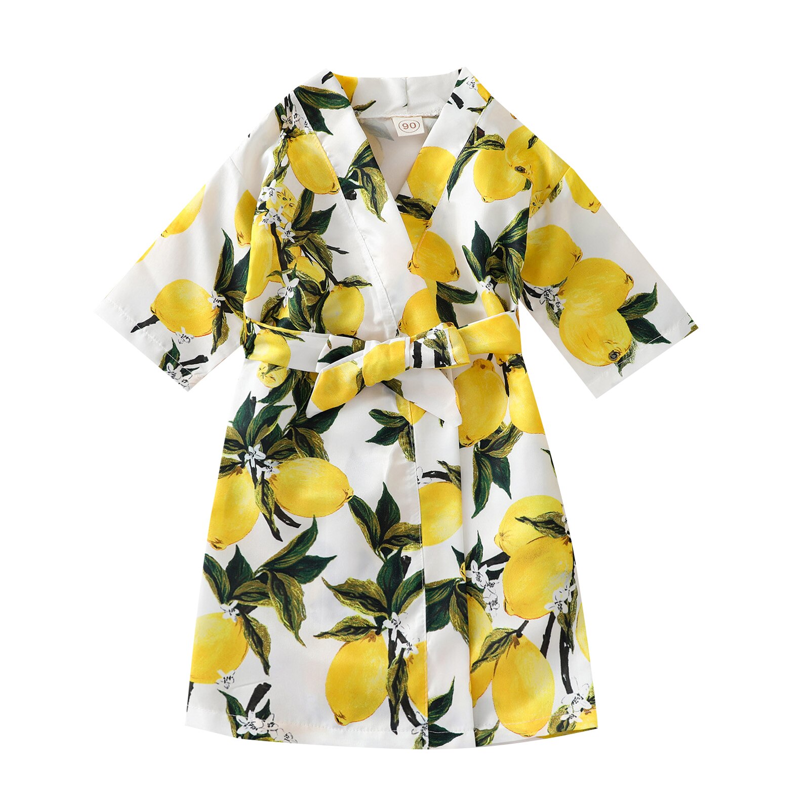 Roupão de girassol de verão 1-6 anos, camisola casual de mangas curtas para meninas: Branco / 2T