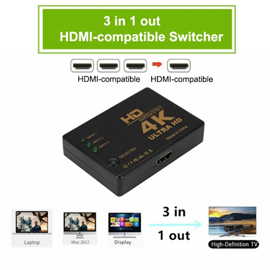 XIKCU HDMI Switch 4K Switcher 3 In 1 Out Full HD 1080P Video Cable Splitter 1x3 Hub Adapter Converter For TV Box HDTV PC