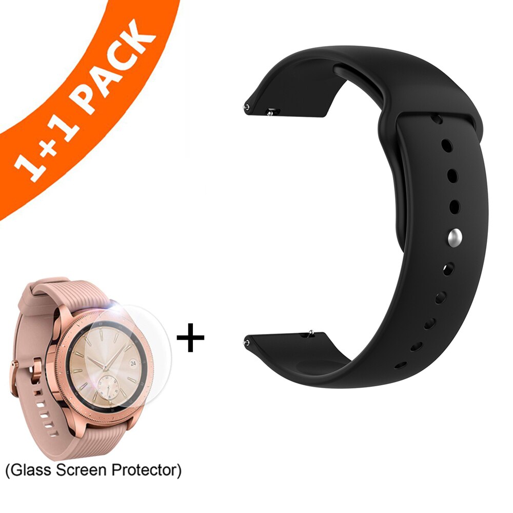 20mm armbånd til samsung galaxy ur 42mm rems silikonebånd til samsung gear  s2 classic 732 med glasbeskyttelsesfilm: Sort