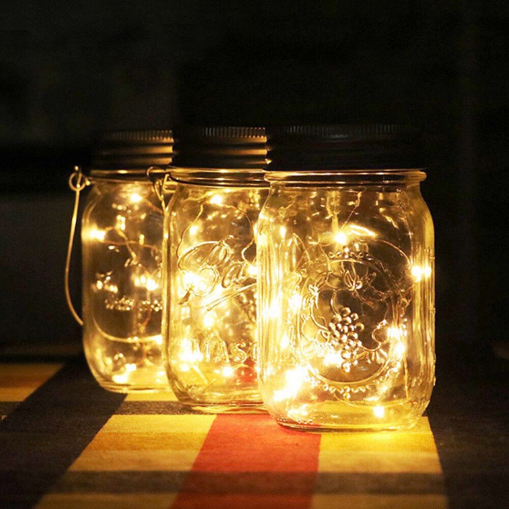 Lampe solaire, guirlande lumineuse LED, bocal en maçon 10 LED s, capuchon de bouteille, idéal pour décoration de mariage de noël, éclairage pour les fêtes de jardin