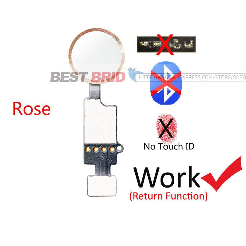 1pcs Home Button with Flex Cable for iPhone 7G 7 Plus 8 8 plus Home button return functions No Touch ID Flex Assembly: working Rose Gold
