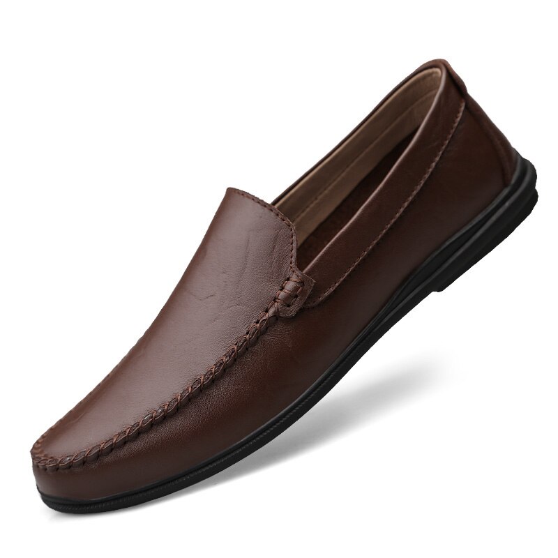 Clax herre mokkasiner sommer mand læder sko slipons mandlige båd sko flade loafers åndbar: Brun / 9.5
