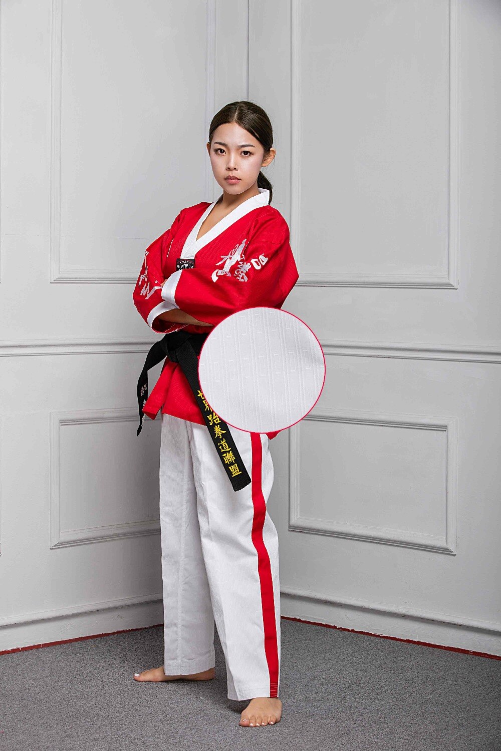 Uniforme de Taekwondo ropa de Karate WTF hombres mujeres niños adolescentes ropa de Taekwondo ropa con mangas largas rojo negro