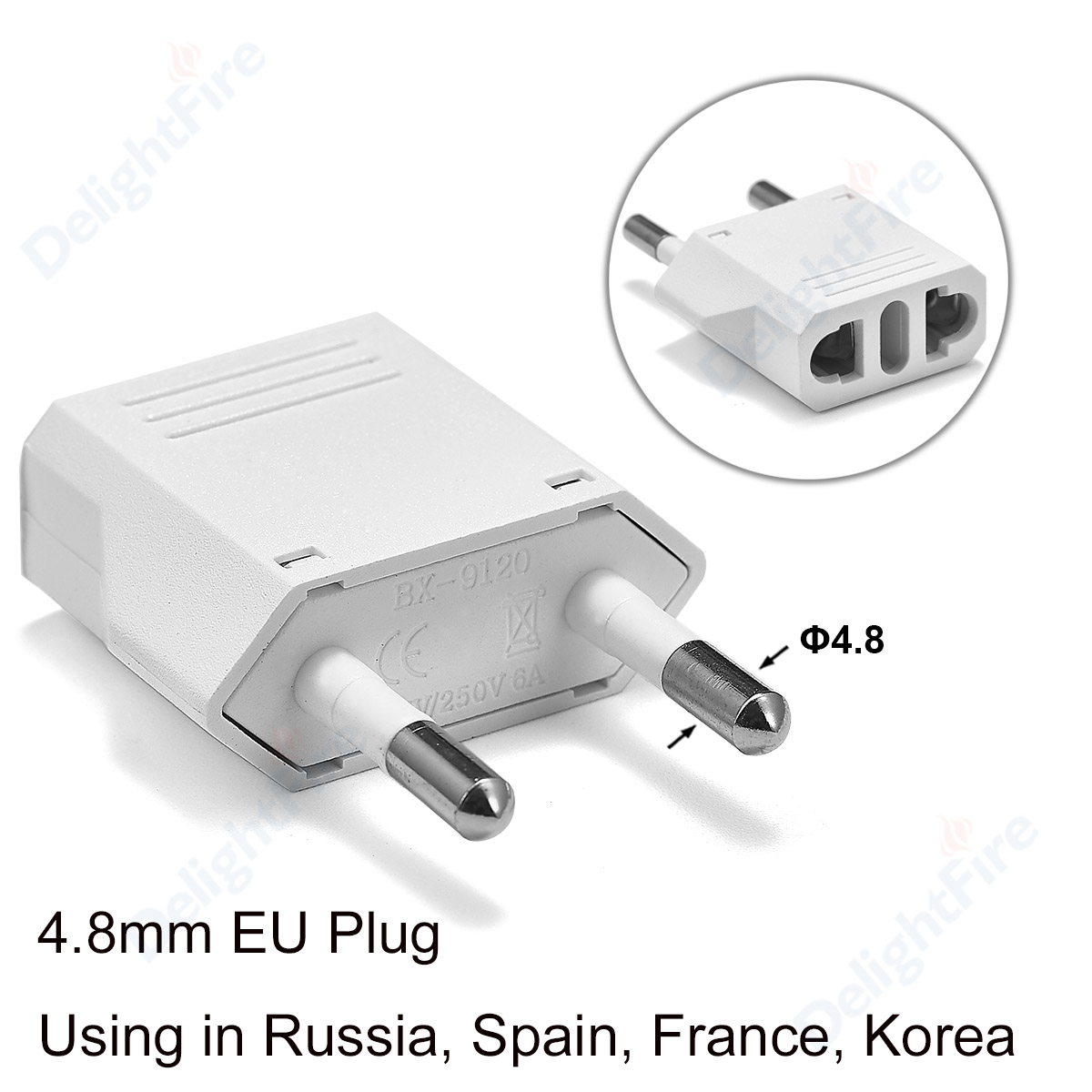 Eu Plug Adapter Travel Adapter Cn Ons Eu Kr Brazilië Israël Zwart/Wit Power Adapter Stekker Converter sockets Outlet: 50pcs / 4.8mm White