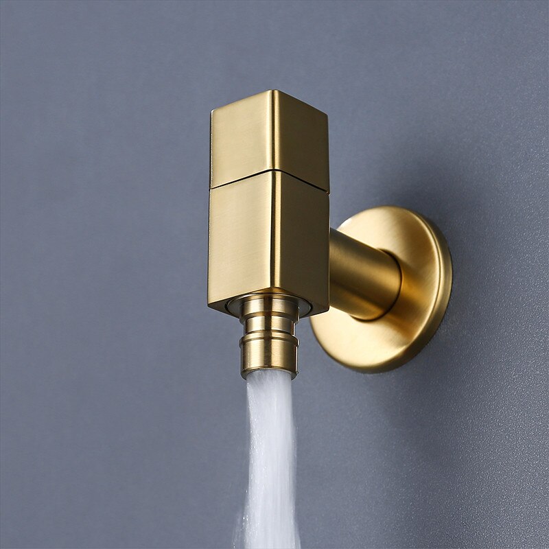 Brushed Gold Wall Mounted Small Tap Decorative Garden Faucet Washing Machine Water Tap Basin Bibcock Taps