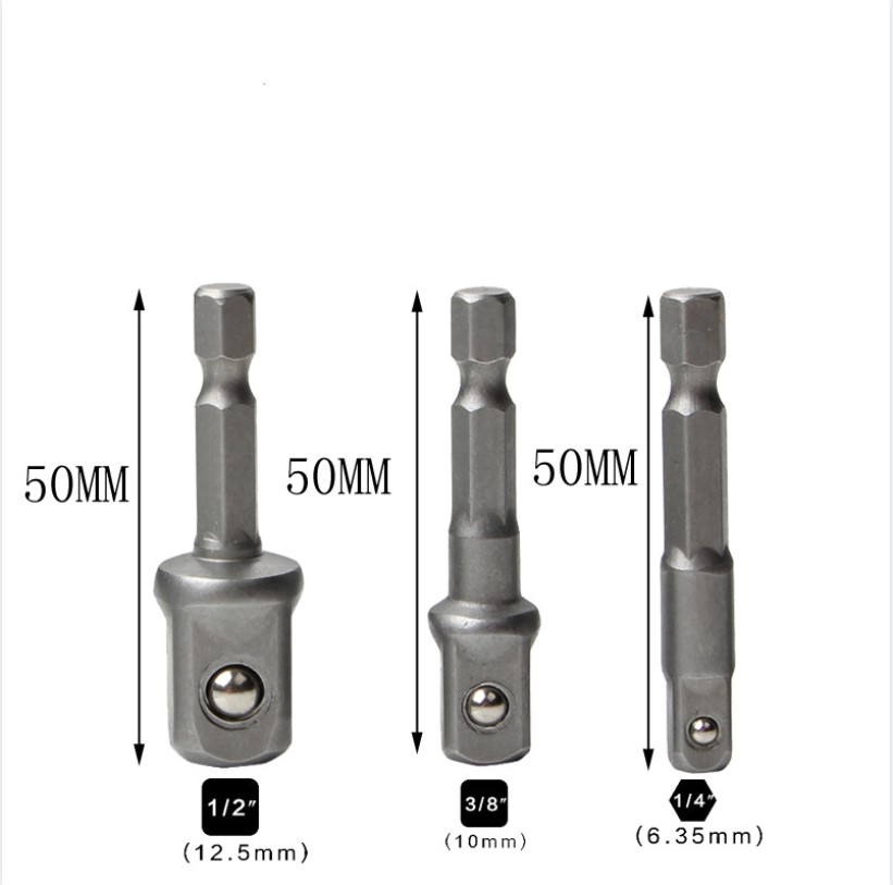 3 PCS Hex Wrench Drive Power Shank Drill Socket Adapter Bit Adaptor Set 1/4 3/8 1/2 Screwdriver Tools: Short 3pcs