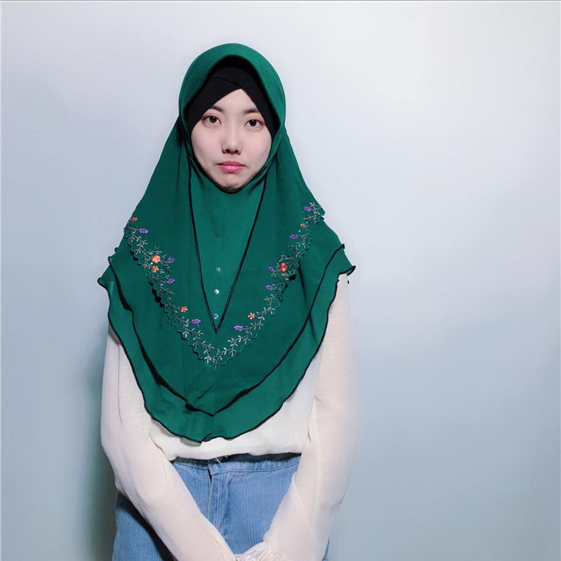 Muslimi huivi kesä malesialainen sifonki kirjonta pää naisten huivi hui peite pitkä pyyhe monivärinen huivi huivi  l609: Vihreä