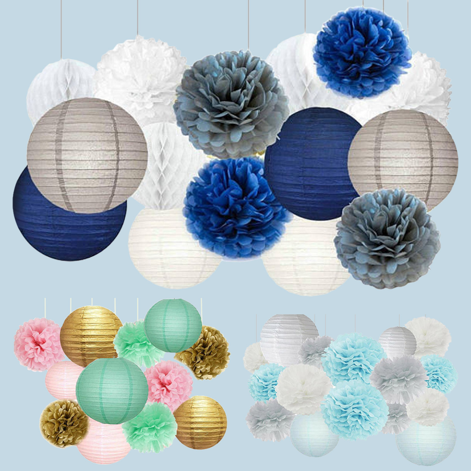 Home Store Wedding Festival Party Round Flower Shape Paper Lanterns Hanging DIY Craft Decorations Set