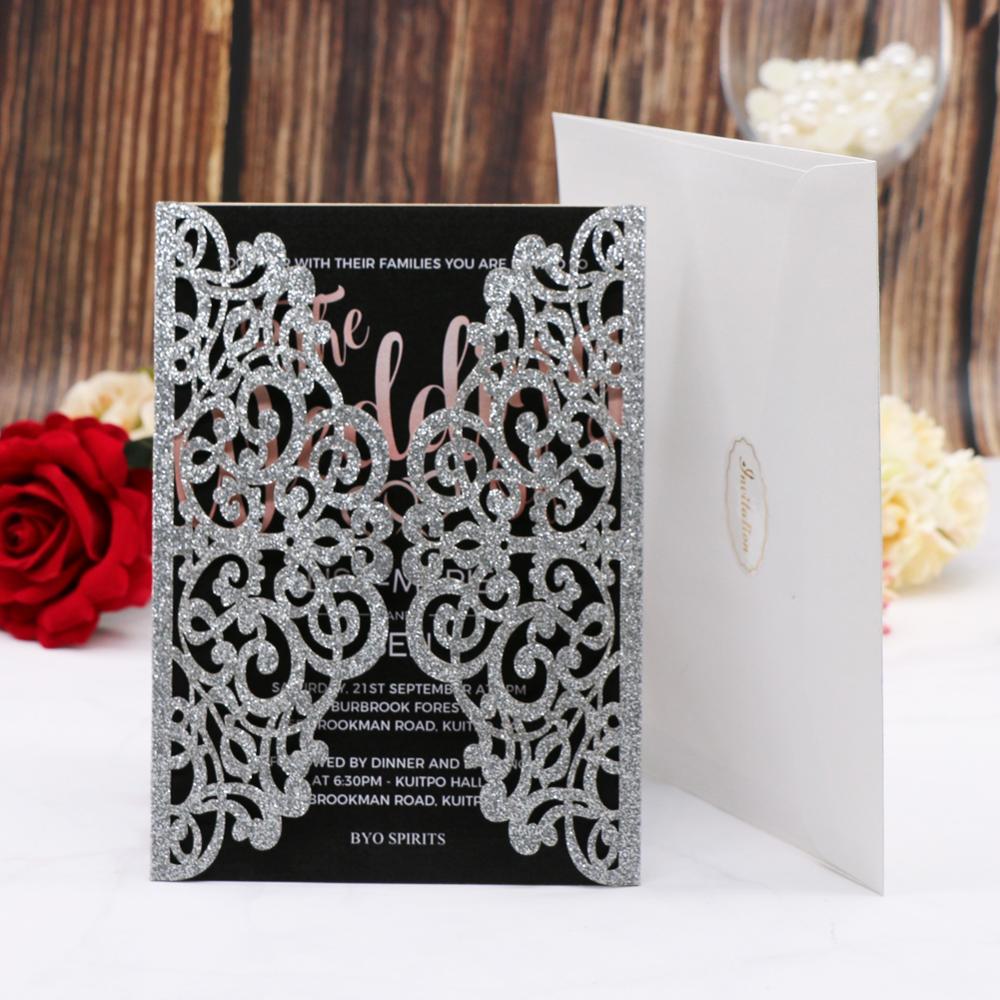 20pcs/lo Glittery Sliver Wedding Invitation Card Luxury Color Birthday Business Party Invitation Card Ceremony Invitation Cards