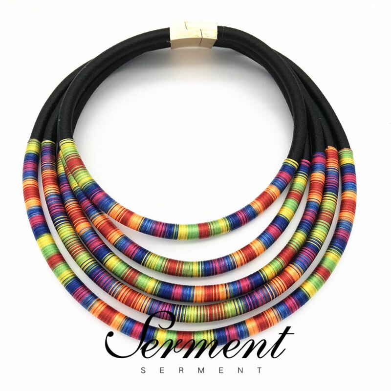 Collier multicouche de Style africain de SERMENT fermoir magnétique tissé européen collier exagéré bijoux de colorisés