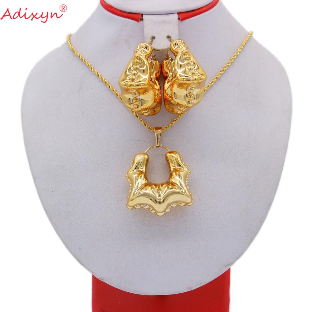 Adixyn Rose Gold Pendant Necklace Earrings Set Jewelry African Middle east Nigeria Women Party Birthday N10164