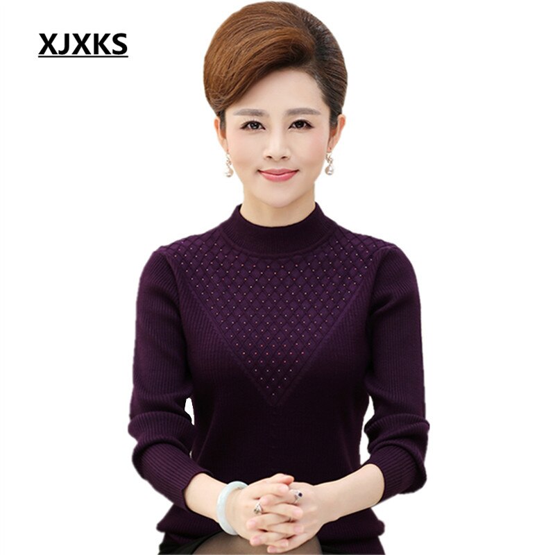 XJXKS autumn and winter women's long-sleeved pullover loose big yards solid color High elasticity cashmere sweater