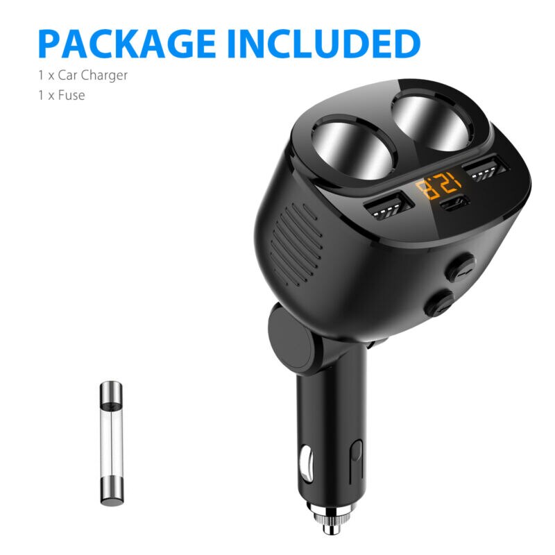 2 Way Car Cigar Lighter Socket Splitter Dual USB + Type-C 12V Power Adapter Made Of Material