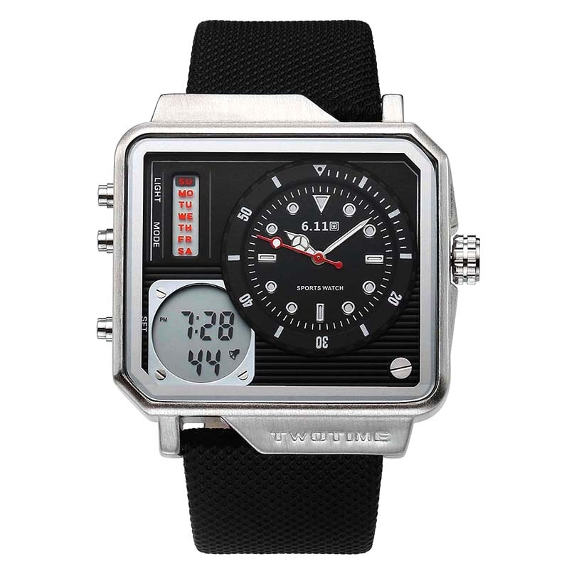 Mode Dubbele Tijdweergave Lederen heren Horloge LCD Digitale Stopwatch Datum Sport Horloges Multifunctionele Relogio Masculino