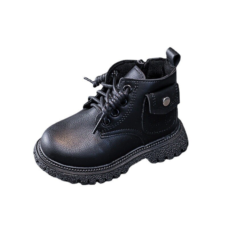 Autumn Winter Kids Martin Boots For Girls Boys Leather Boots Side Zipper Baby Shoes Pocket Children Sneakers