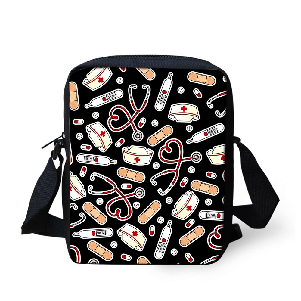 Bolso de mensajero con estampado de píldora médica de enfermera de dibujos animados de mujer, bolsos de hombro casuales, bolsos de de , Mini bolsos cruzados: Black