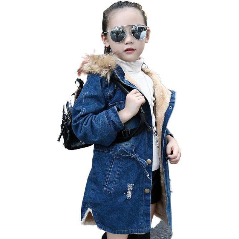 Teenage Kids Winter Warm Girls Denim Jacket Velvet Girl Jean Jackets for 4 5 6 7 8 9 11 12 Years Children