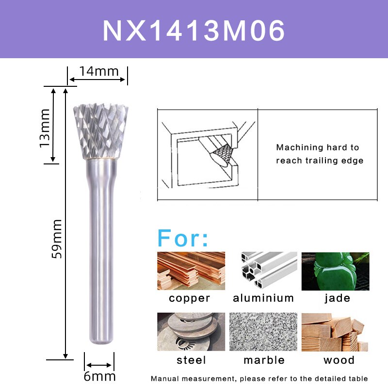 Double-Cut NX Type Head Tungsten Carbide Alloy Rotary File Tool Point Burr Die Grinder Abrasive Tool Drill Milling Carving Bit: NX1413M06