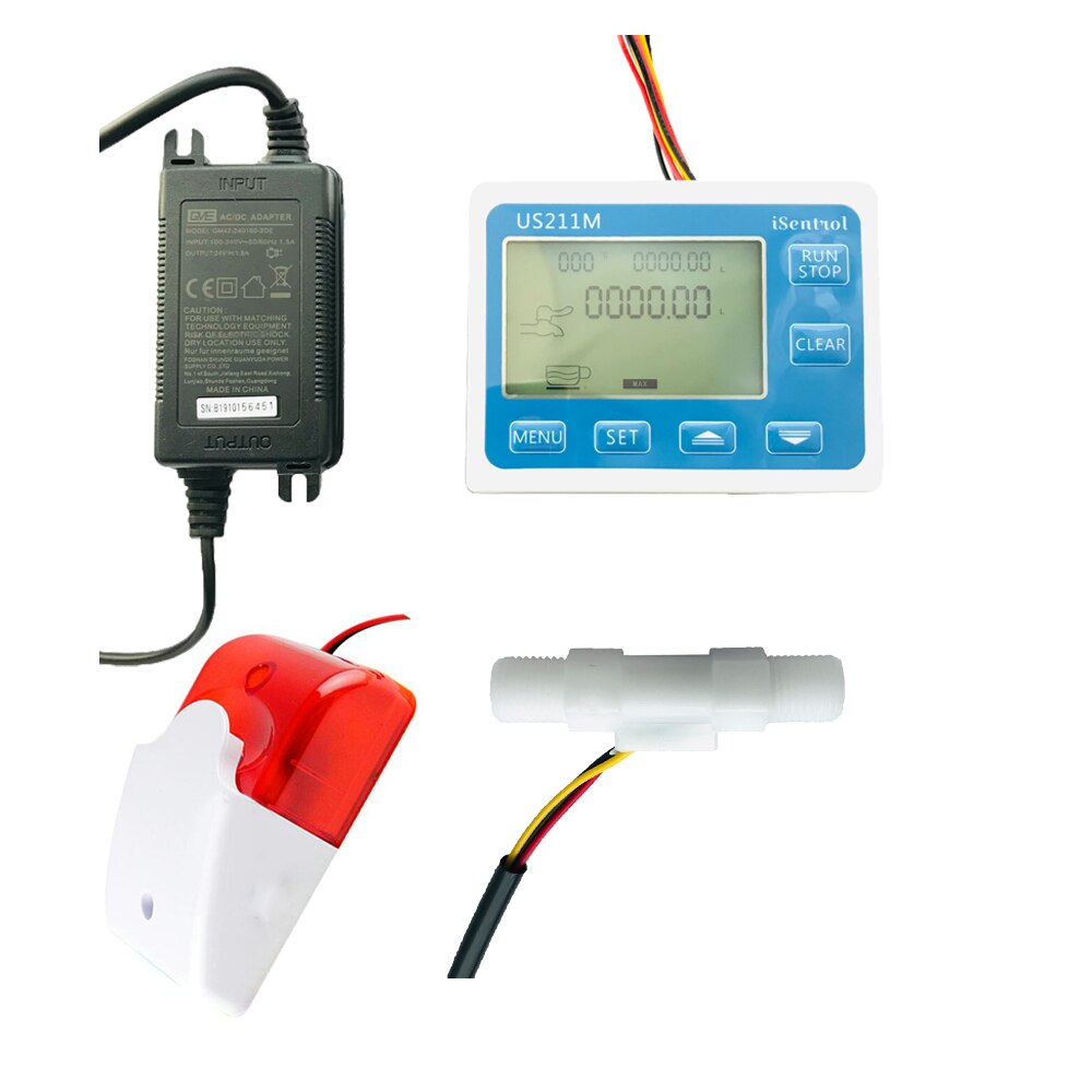 US211MA Pipe Water Suspend Alarming System Digital Flow Meter and Plastic 60℃ Flow Sensor Turbine Flowmeter G1/4" BSPP iSentrol
