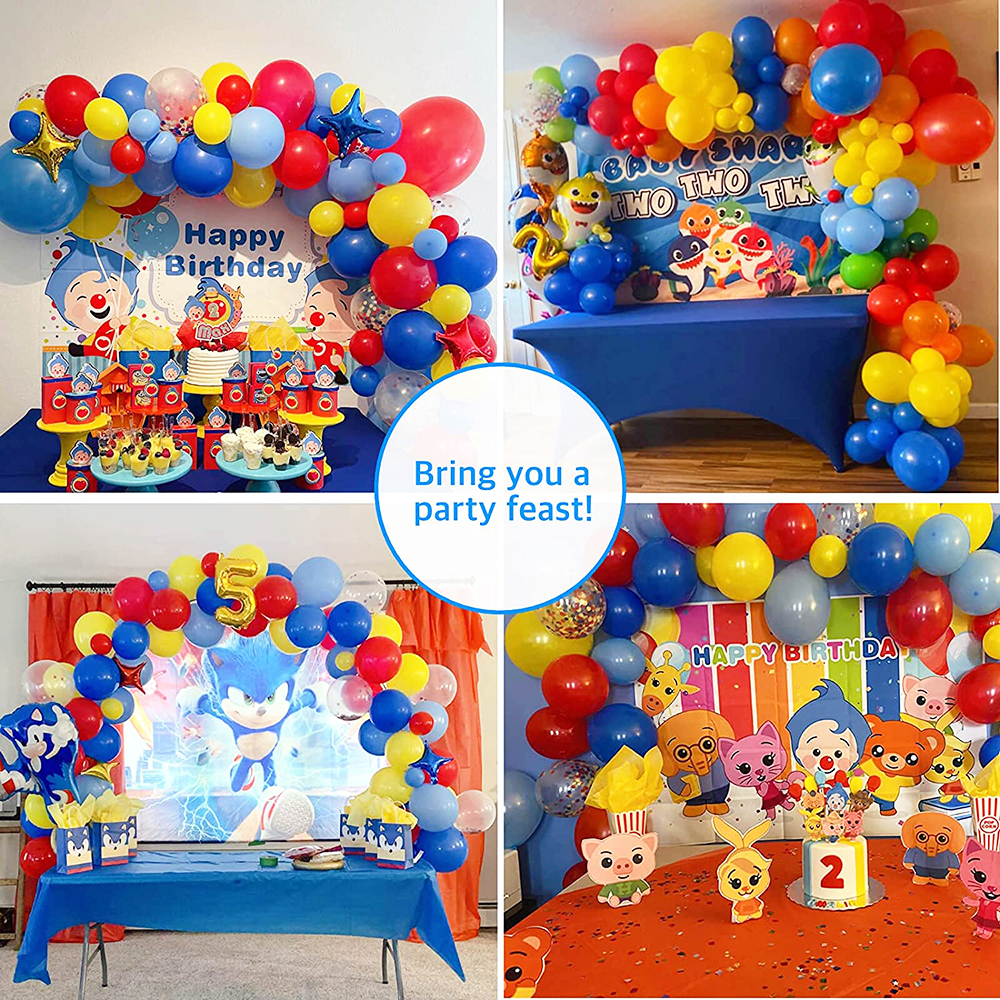 Guirlande de ballons de cirque de carnaval en arc, Kit de confettis rouge bleu jaune, jouet en feuille d'étoile, décoration de fête d'anniversaire arc-en-ciel