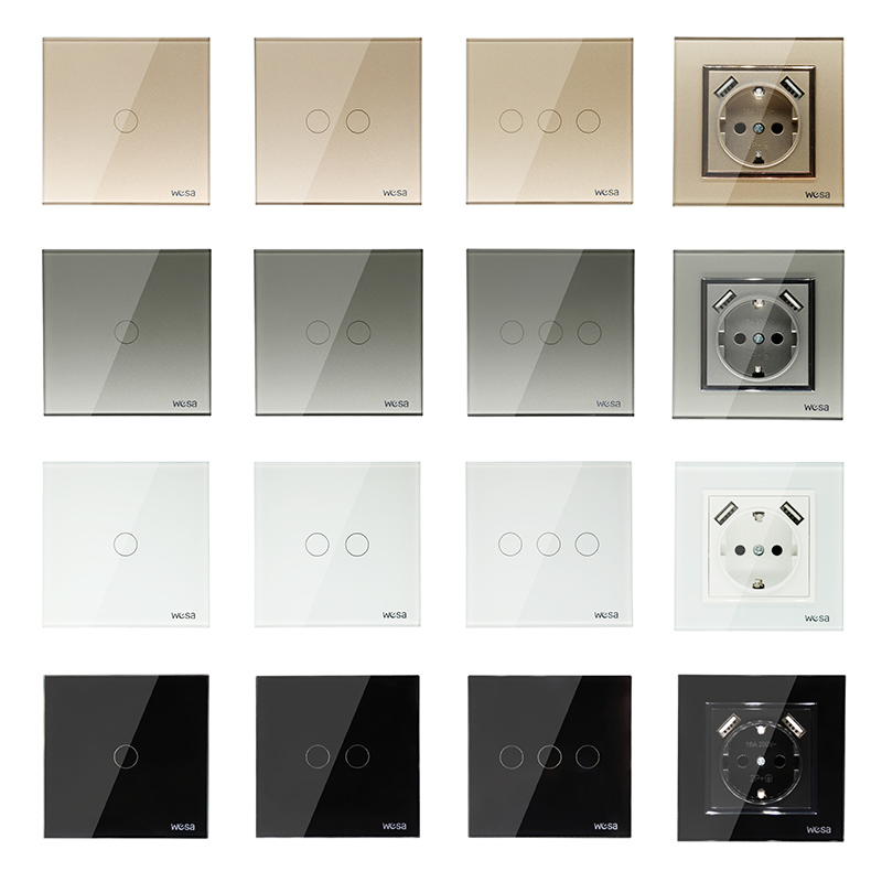 USB Muur Socket Glas Europese standaard muur adapter 5v 2A connector uitgang grijs color16A 250V FBW-19