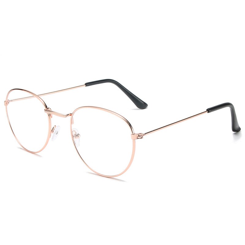 Monture de lunettes rondes en métal Vintage pour femmes et hommes, montures pour lunettes optiques, couleur or/noir/argent, accessoires lunettes: 2-Rose Gold