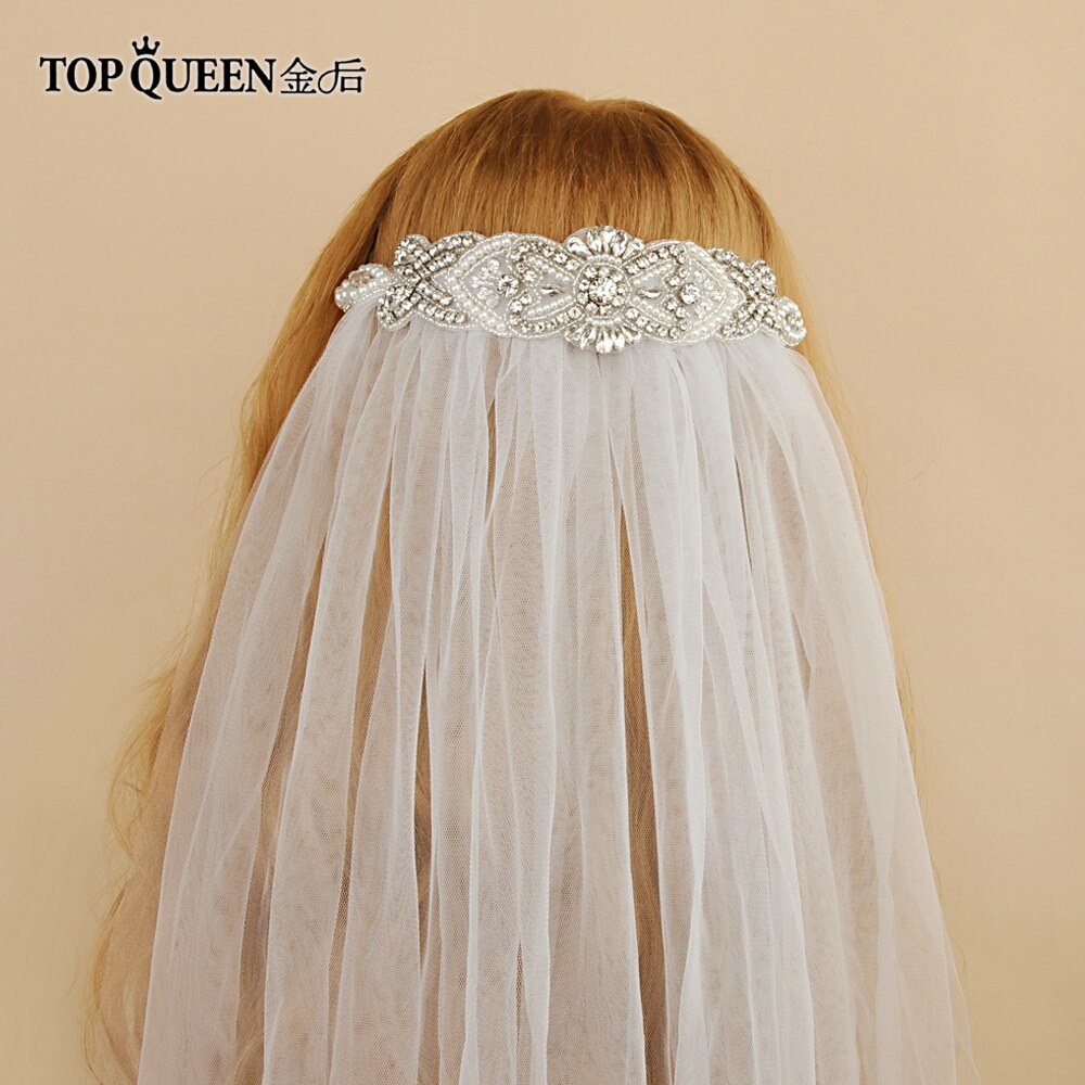 Topqueen VS208 Bruiloft Sluier Bruid Sluier Bruiloft Decoratie Ivoor Rhinestone Bead Meisje Sluier Lange Sluier Sluiers Bruids Korte Sluier