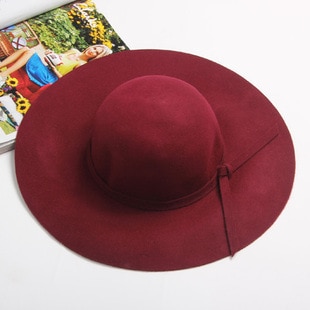 ¡Novedad! Sombrero Pillbox YIFEI, bombín Fedora sombrero de fieltro de ala ancha para mujer, gorra con lazo flexible para el sol, sombrero grande para mujer, 10 colores para exteriores: deep red
