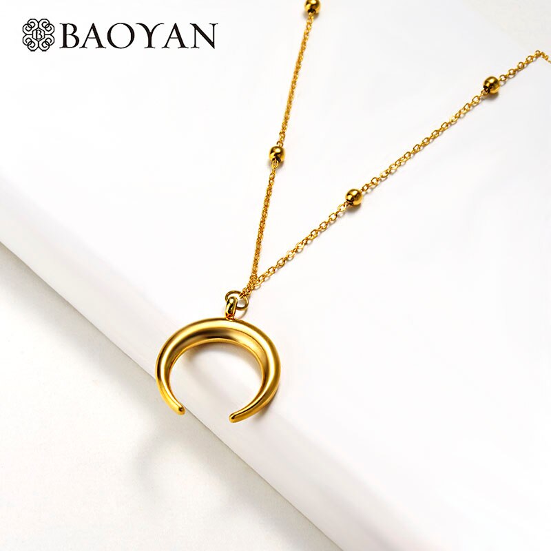 Baoyan Gold Crescent Mond Halsketten Modische Edelstahl Perle Kette Halsketten Einfache Goldene Horn Anhänger Halsketten Frauen