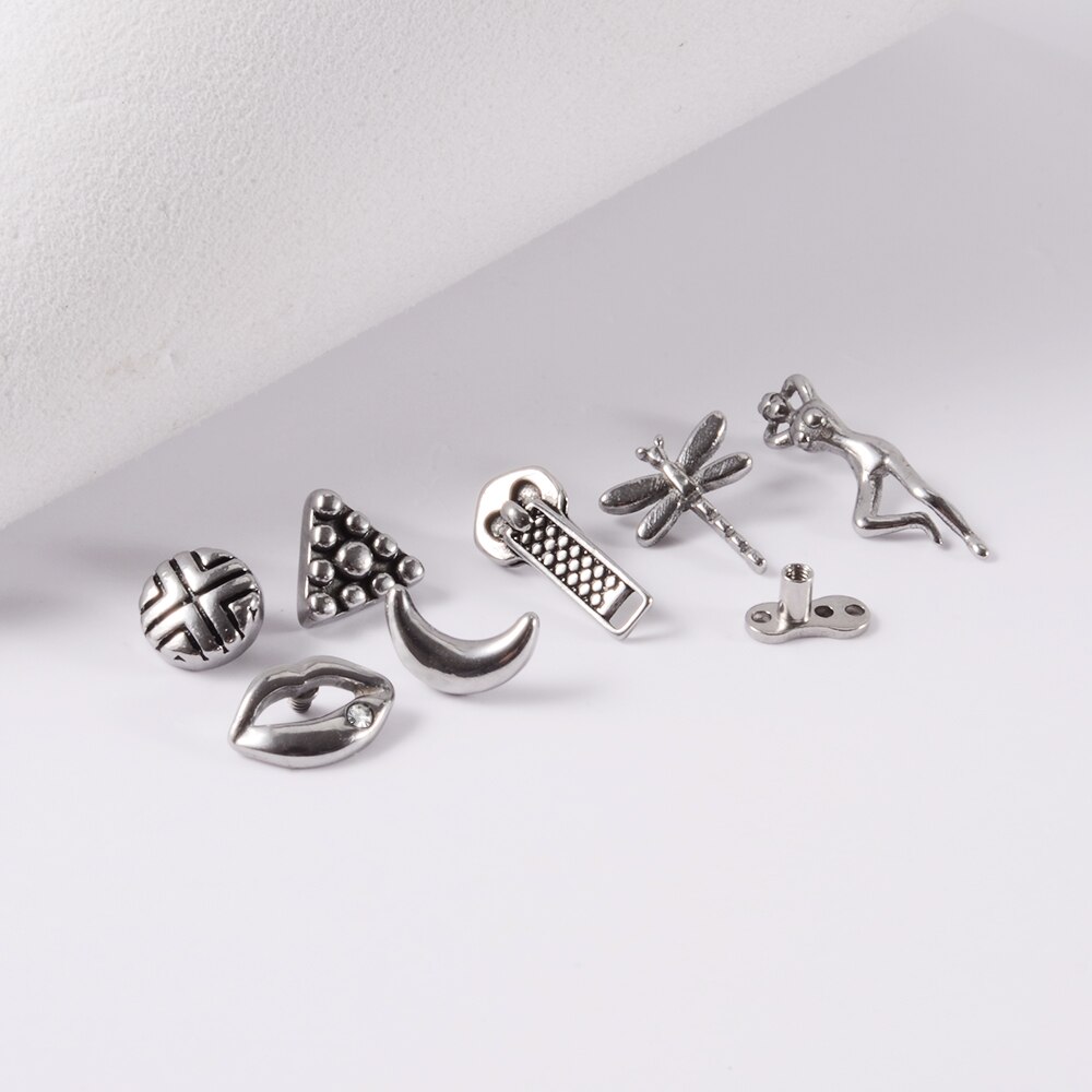 1 Pc Chirurgisch Staal Dermal Anchor Top Maan Dragonfly Micro Dermal Anchor Piercings Lippen Skin Diver Piercing Lichaam Sieraden 14G