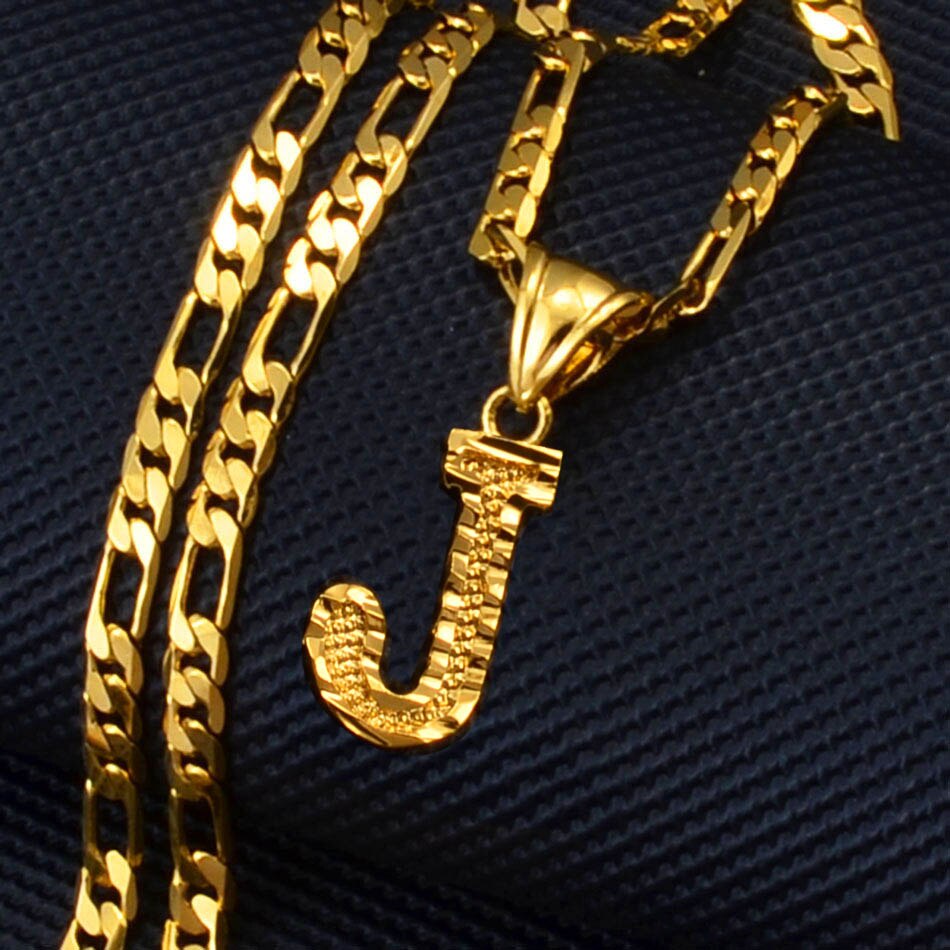 Anniyo A-Z Letters Pendant Necklaces for Women Men Girls English Initial Alphabet Figaro Chains Gold Color Jewelry #058002S: 60cm / Antique Bronze Plated