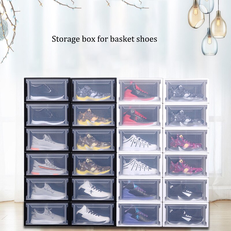 Transparent Shoe Box Shoes Organizers Thickened Foldable Dustproof Plastic Storage Box Stackable Combined Basket Shoe Cabinit