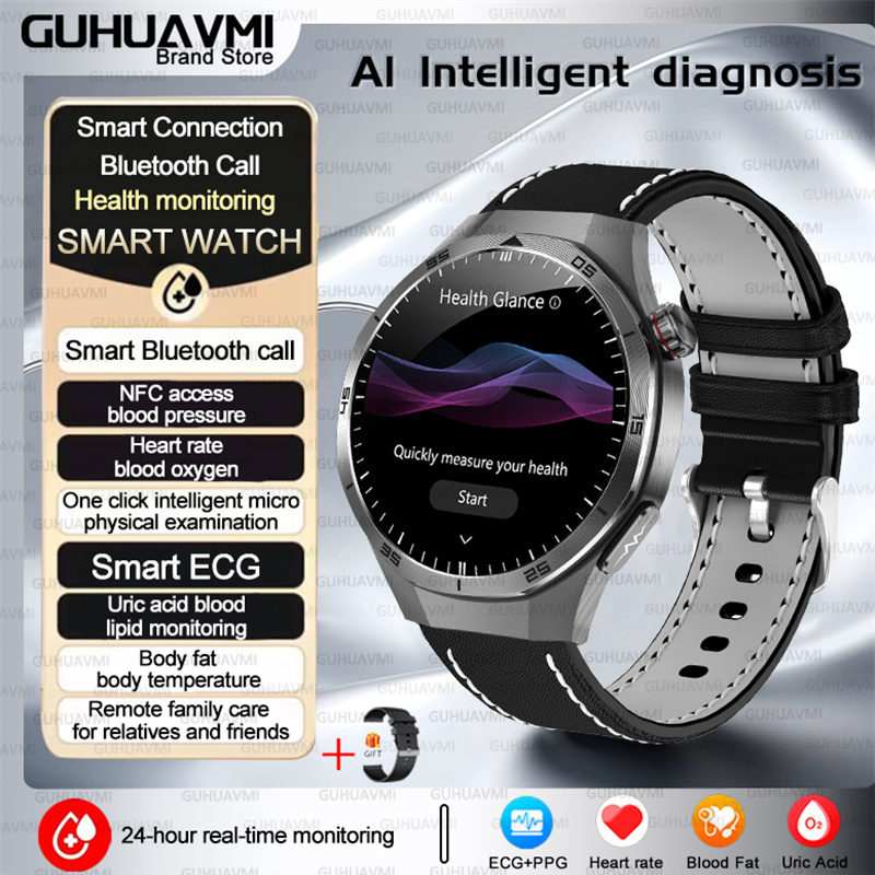 2025 para HUAWEI DT5 reloj inteligente de grasa en sangre ECG oxígeno en sangre ácido úrico presión arterial monitoreo de salud reloj inteligente hombre mujer: Rojo