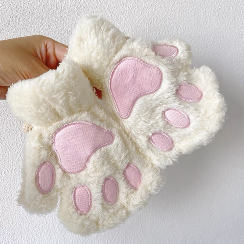 Gants de patte de griffe de chat de dessin animé pour femmes, mitaines en peluche, , doux, court, sans doigts, moelleux, ours, costume mignon, demi-doigt