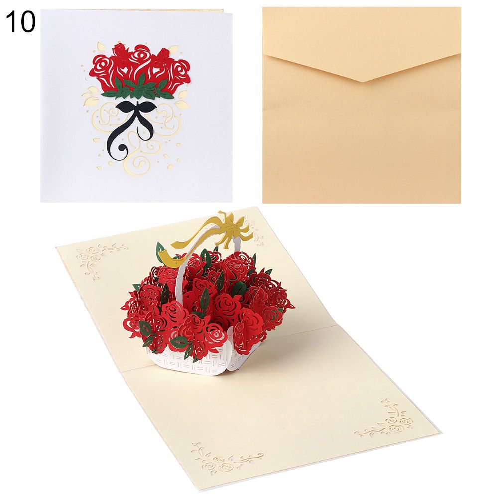 1Pcs 3D Pop Up Liefde Wenskaarten Met Envelop Voor Valentijnsdag Anniversary Wedding Uitnodiging Dank U Kaarten mode: 10