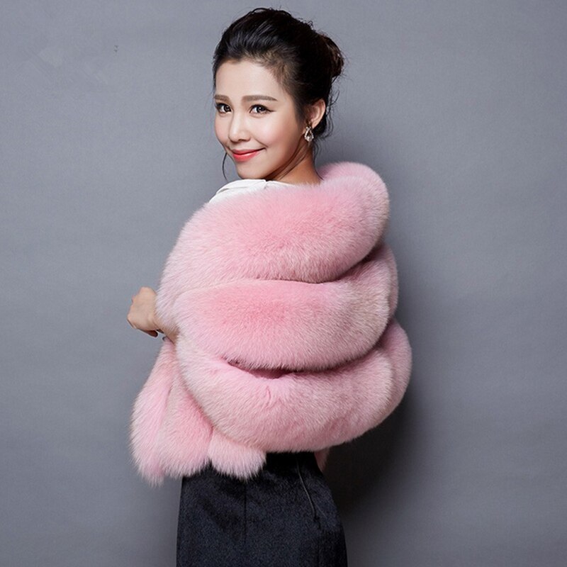 Veste en fausse fourrure blanche de luxe pour mariée, vêtement d&#39;extérieur boléro de mariage, Cape d&#39;hiver, robe chaude: Rose