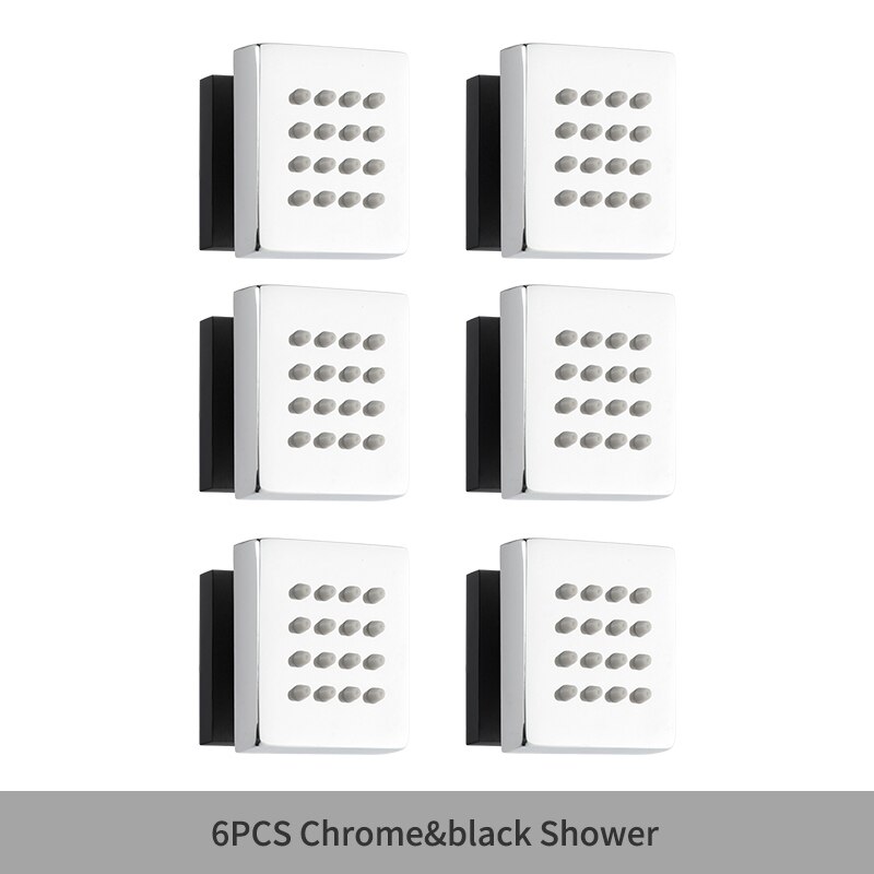 Square Black Body Rain Shower Spray Jets Bathroom Solid Brass Square Head Sprayer Set Saving Water Massage Jet System