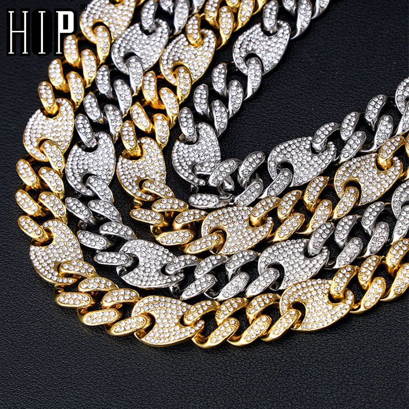 Hip Hop Bling Aaa + Iced Out Lichtmetalen Rhinestones Koffieboon Miami Cubaanse Ketting Voor Mannen Sieraden