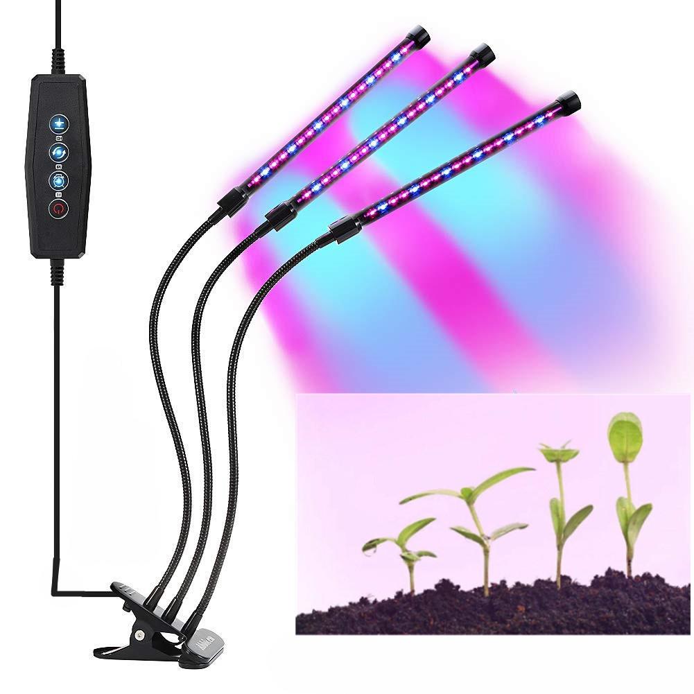 GloryStar LED 5V 27W USB Grow Light Bulb with Red Blue Spectrum Adjustable 3-Head Timer Plant Grow Lamp for Indoor Plants