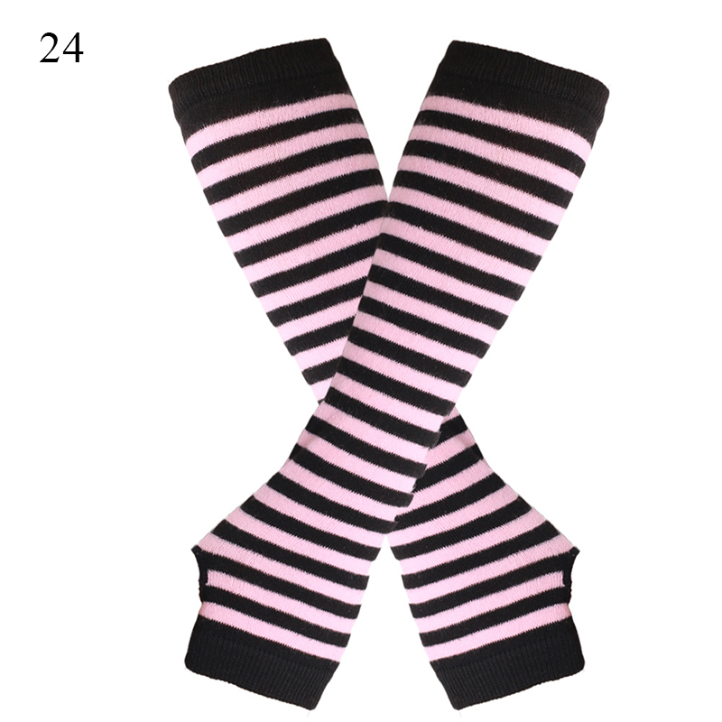 Winter Warm Long Gloves For Women Men Knitted Fingerless Elbow Gloves Red Striped Hip-Hop Mittens Outdoor Elastic Arm warmer: Fuchsia