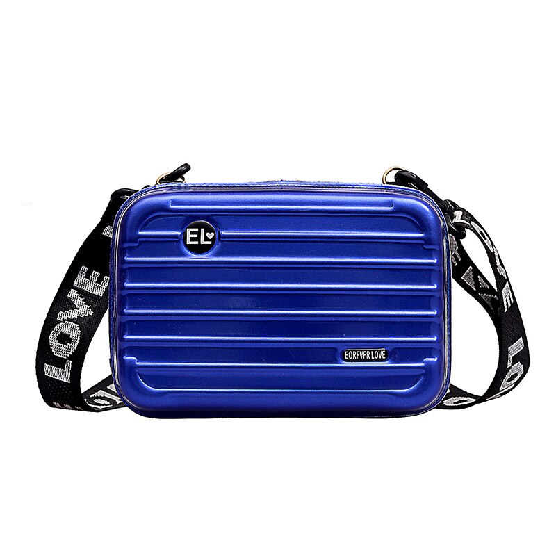 Vrouwen Mini Koffer Vorm Crossbody Bag Schoudertas met Brede Brief Riem FA $3: Blue